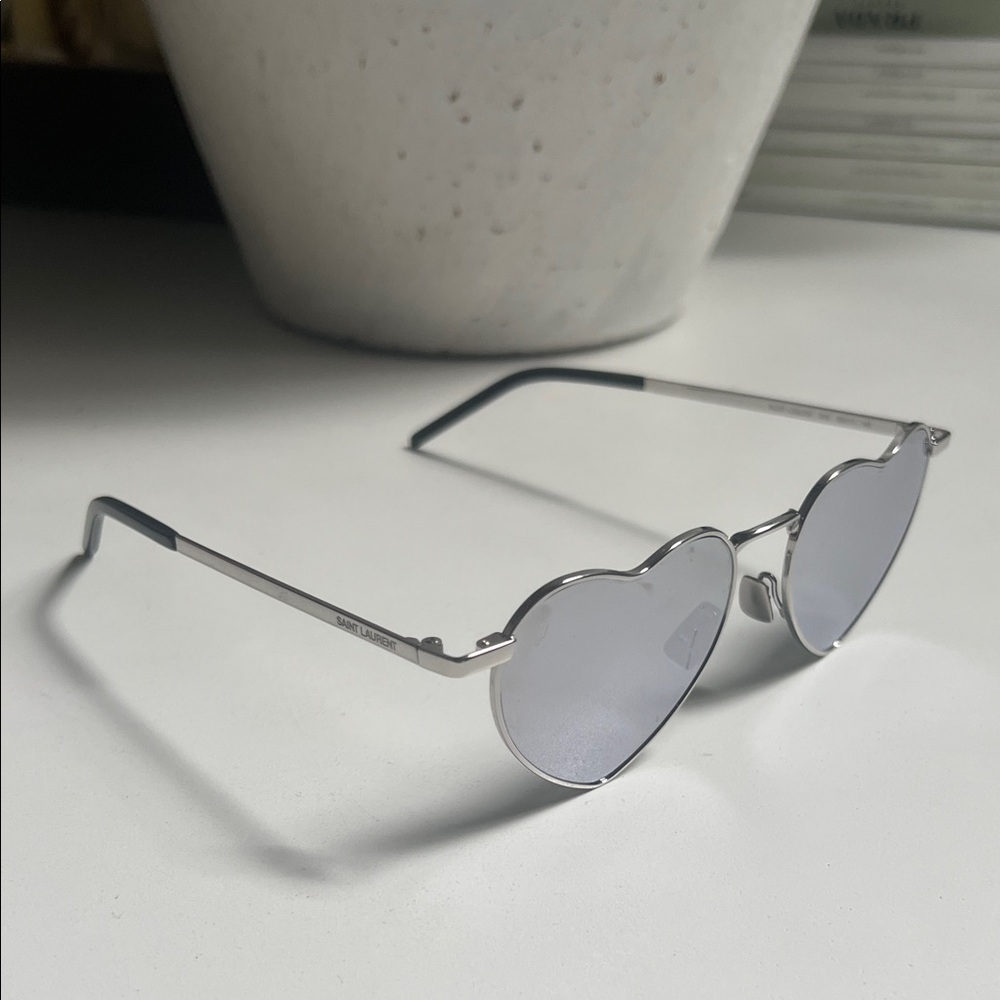 Saint Laurent ysl Silver Heart-Shaped Sunglasses